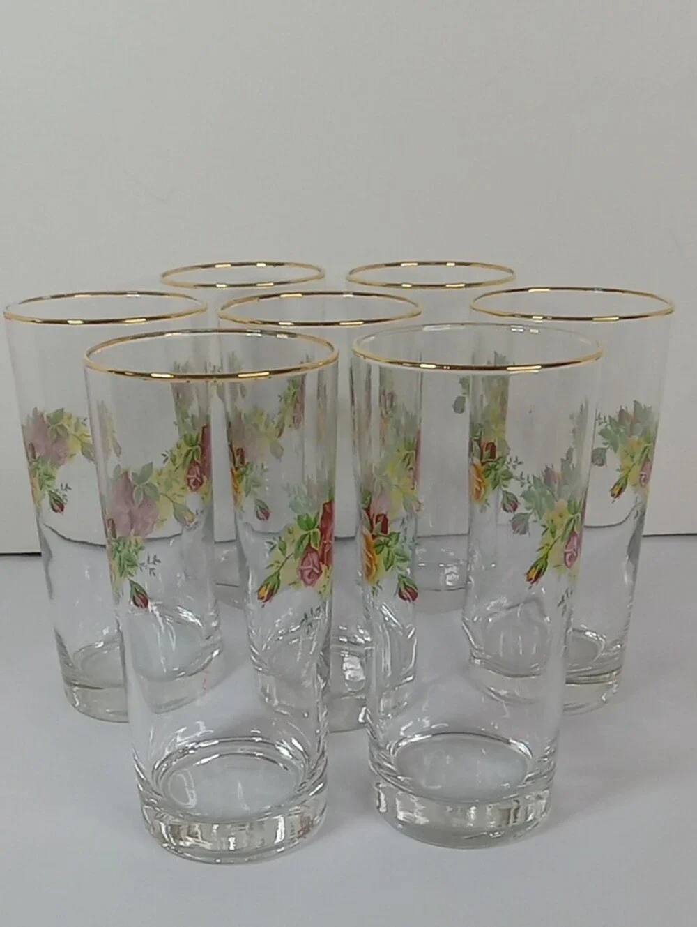Vintage Royal Albert Gold-Rim Old Country Roses Highball Glasses - Set of 6